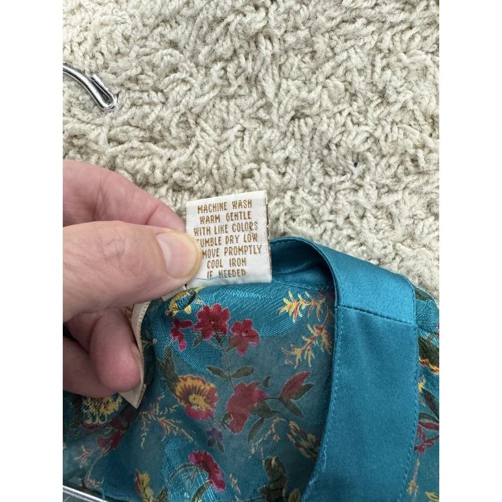 VTG Victoria's Secret Sexy Sheer Turquoise Floral Satin Button Up Nightgown M/L - Picture 7 of 8